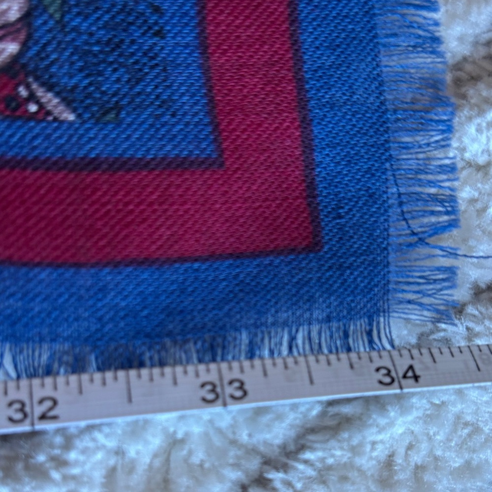 Vntg. Frederick & Nelson Wool Floral Blue and Burgundy Scarf 029 - Picture 4 of 4
